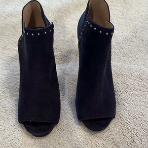 White House Black Market Navy Studded Suede Peep-Toe Booties